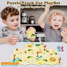 Dinosaur Puzzle Racer Kids Car Track Set, Toys for Ages 2-4 for Kids 3 Year Old Boy Toys Dinosaur Puzzle Track Car PlaySet for 3-5 Toddlers Stocking Stuffers