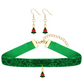 MISS RIGHT christmas necklaces for women, Adjustable Green Soft Suede Circle Choker Necklaces Christmas Dainty Christmas Tree Pendant Necklace Cute Small Tiny Pendant Choker Earrings Necklace