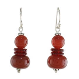 NOVICA Artisan Handmade Carnelian Dangle Earrings Beaded from Thailand Red Birthstone 'Fiery Memory'
