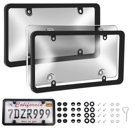 Transparent License Plate Cover and Frames, 2Pack Grey Clear Front and Rear License Plate Holder with Screws & Caps, Unbreakable Car Licence Plate Frame, Universal Fit for Most US Plates