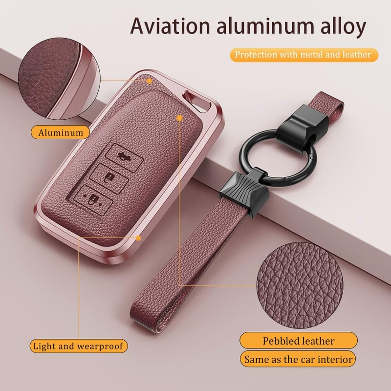 for Lexus Key Fob Case, Premium Aluminum and Leather Protective