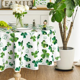 Horaldaily St. Patrick's Day Tablecloth 60×60 Inch Round, Shamrock Irish Clover Luck Washable Table Cover for Party Picnic Dinner Decor