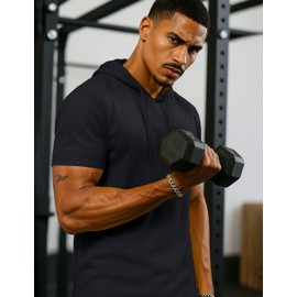 TACVASEN Men's Athletic Hoodies Short Sleeve Lightweight Gym Hoodies Pullover Summer Hoodie Workout Shirts Breathable Black L