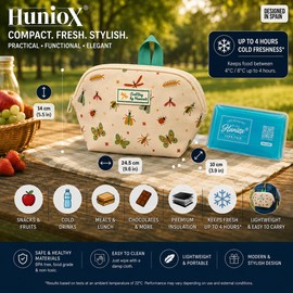 Huniox® Cool Bag – Porta Merende Bambina – Borsa Termica Bambina – Porta Snack Da Viaggio – Borsa Porta Pranzo Piccola – 24,5×14×10 cm · 3L (Insects, Snack)
