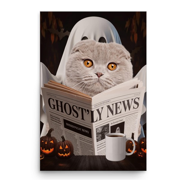 Spooky Halloween Pet and Ghost Reading Wall Art - Lilac