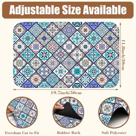 POIUBLE Colorful Tiles Dish Drying Mat for Kitchen Counter Coffee Bar Mat Hide Stain Absorbent Non-Slip Rubber Backed Coffee Mat Coffee Maker Espresso Machine Coffee Bar Accessories 11.8 x 19.7 Inch