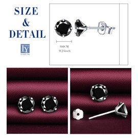 Yumilok 7 Pairs Women's Stud Earrings 925 Sterling Silver Zirconia White Multicoloured, 6 mm Stud Earrings, Earrings for Girls, Silver, Black