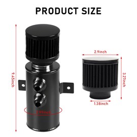 KVAEY 10AN Baffled Oil Catch Can, 750ML 2 Ports Aluminum & TIG Welded Durable Oil Breather Tank with Valve, Leakproof Baffled Oil Catch Can with Drain Valve Bundle Fits Most Cars