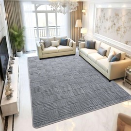 Modern Shag Area Rug, 6 x 9 Feet Grey Washable Rug for Living Room Bedroom, Soft Thick Fluffy Rug, Non Slip Geometric Textured Carpet, Perfect for Dorm and Home Decor Floor Mat