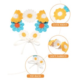 AWAYTR Crochet Headbands for Women Hippie Headband Bandana Tie-Back Knit Headband for Girls Wide Head Bands Floral Crochet Headwrap (Yellow + Green/Blue + Yellow)