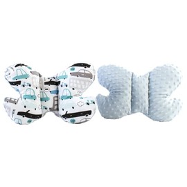 Medi Partners Head Cushion Children's Neck Support 100% Cotton / Minky Baby Neck Pillow for Car Pushchair Car Travel Sleep Neck Pillow Snooze Roll (Cars with Light Blue Minky)