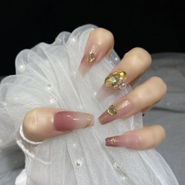 JIEADJIE Press On Nails (100% Handmade),Short-Medium T,Handmade Painted Nail Art by Nail Technician,Daily Version (Yellow diamond, Medium)