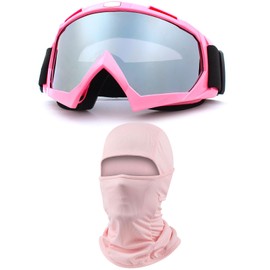 immoono ATV Dirt Bike Motorcycle Goggles with Balaclava Face Cover, Motocross Riding Offroad Glasses for Men Women with Face Mask, Pink Frame Silver Lenses