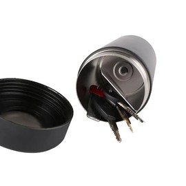 Genuine Large Aluminum and Black Secret Cache Flask with Double Bottom large enough to hide bank cards, money keys and more