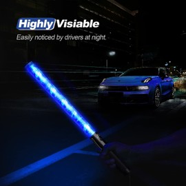 RoadHero 2 Pack 21 Inch Traffic Wands, Blue Led Traffic Control Baton, Night Safety Light Wand with 2 Flashing Modes, Air Marshaling Signal Wand with Side Clip for Parking Lot