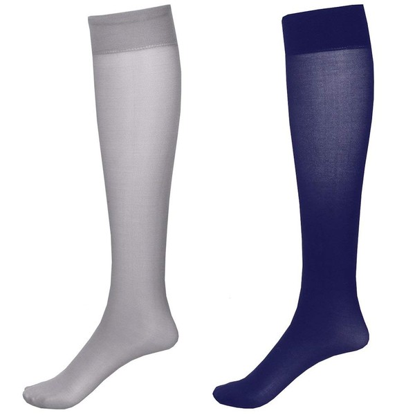 Moderate Compression 2 Pair Knee Highs - Wide Calf - Navy/Grey