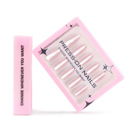 QQPPOLIU Solid Press On Nails Almond Medium Glue On Nails Pink Press-On Nails with Design Full Cover Nails Glitter Nails