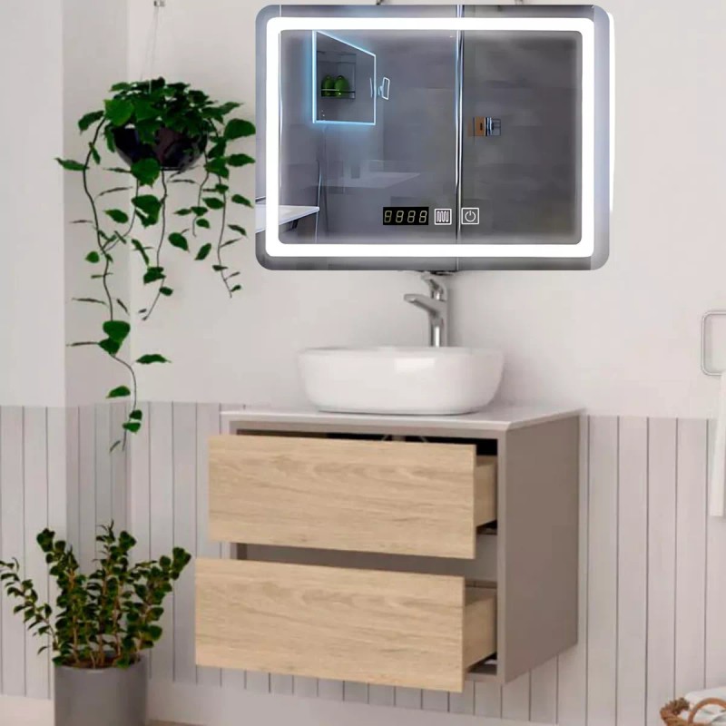 E-byte Espejo 3 Luz Led Smarttouch Reloj Digital Desempañante 50x70