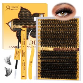 QUEWEL Lash Clusters Kit 320Pcs 60D+80D Mix 12-18mm Cluster Lashes with Eyelash Bond and Seal and Tweezers, DIY Eyelashes Extension Easily Create Charming Eyes at Home(3D 60D+80D-D Kit)