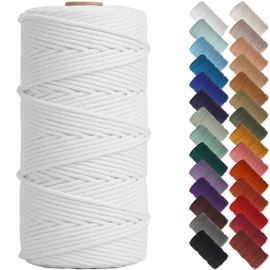 NOANTA White Macrame Cord 3mm x 220yards, Colored Macrame Rope Cotton Rope Macrame Yarn, Colorful Cotton Craft Cord for Wall Hanging, Plant Hangers, Crafts, Knitting