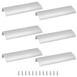 Cjueiom 6 Pack Concealed Kitchen Cupboard Handles 128mm Hole Center Hidden Drawer Pulls, Finger Edge Pull Aluminum Cabinet Handle Invisible Door Knob for Wardrobe (150mm Total Length, Silver)
