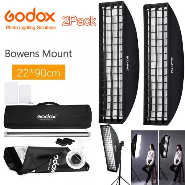 Godox US Godox 22x90cm Softbox Strip Beehive Honeycomb Bowens Mount