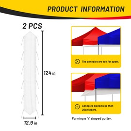 HolyMaji 2 Pcs 10 Ft Canopy Rain Gutter for Pop up Tent - Vinyl Rain Gutters Replacement with Straps, Outdoor Events Party Connecting Tents Drainage Accessories (White)