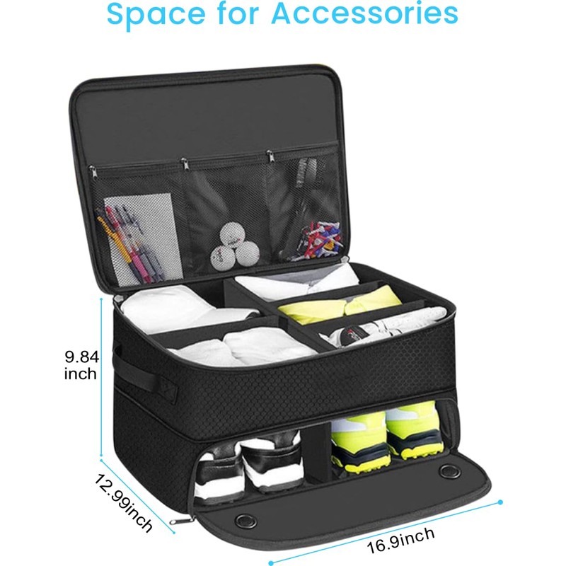 Golf Trunk Organizer, 2-Layer Waterproof Storage Locker with 2 Shoe