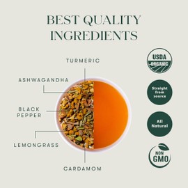 Luxmi Estates Astounding Ashwagandha Root Tea, 15 Tea Bags (30g) Pack of 6 Tea Bags, with Turmeric, Ginger, Lemongrass & More