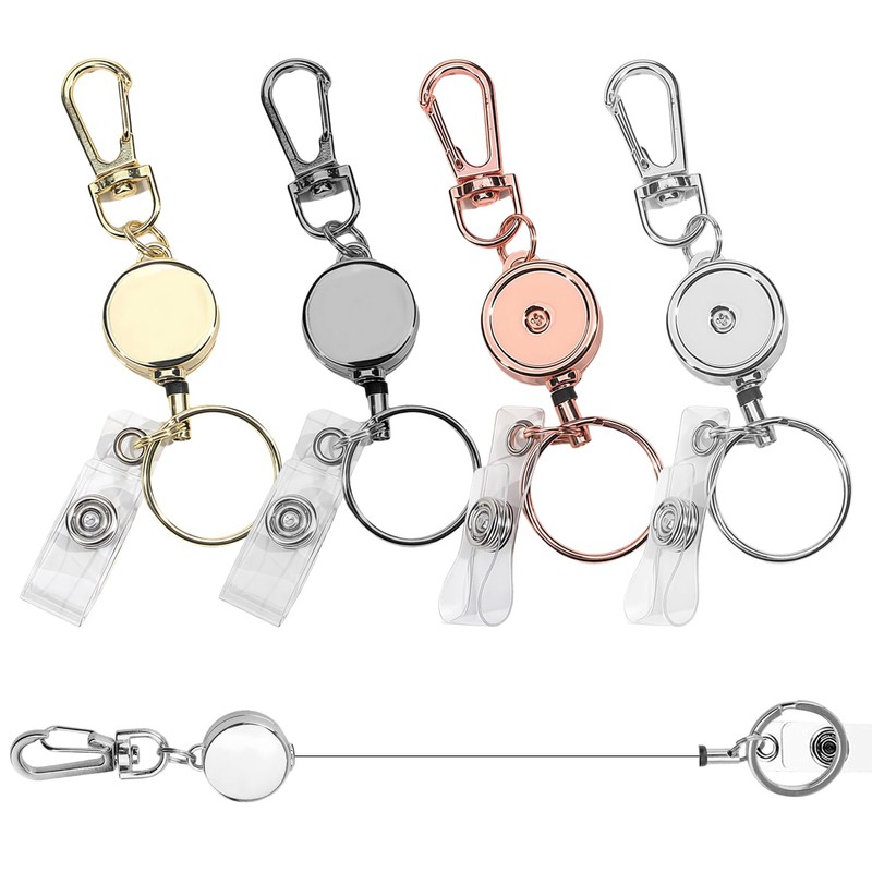 ID Card Holder Pack of 4 Key Fob Extendable Retractable