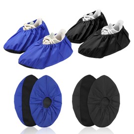 Wincredulous 2pairs Black+Blue Shoe Covers Reusable Non-Slip Shoes Covers Overshoes Resistant Waterproof Boot Covers Elasticity Dustproof Washable for Household Carpet Floor Protection