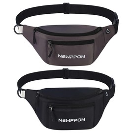 2 Pack Large Crossbody Fanny Pack - 3 Zipper Pockets with Adjustable Waist Strap - Waterproof Sling Bag for Men Women for Travel Running Hiking Sports Casual Waist Pack -Fits Phones Wallets Essentials