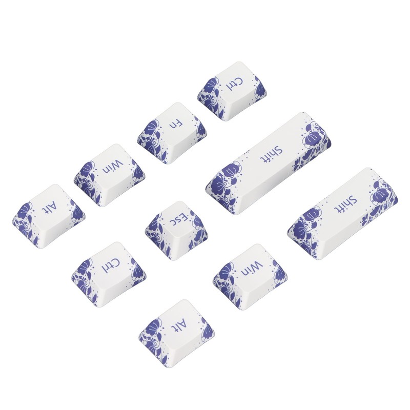 10PCS Key Caps Dye Sublimation Processblue and White Porcelain Style