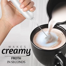 Elektrische Milchaufschäumer, Handheld Milchschäumer Stab für Kaffee, Latte Macchiato, Cappuccino, Matcha, batteriebetrieben, Kaffeemixstab - Weiß