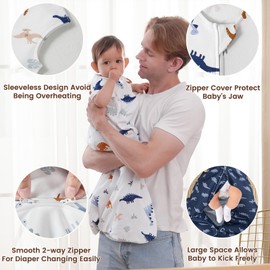 PHF 100% Organic Cotton Baby Sleep Sack, 0-6 Months Baby Wearable Blanket, 2-Way Zipper Infant Sleeping Sack for Baby Boys Girls, 2 Pack Comfy Small Size Sleeveless Sleeping Bags, Dinosaur