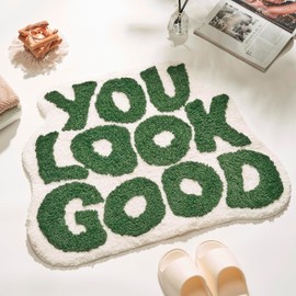 DyeFury You Look Good Bath Mat Green Cute Cool Bathroom Rug Fun Bathroom Mats Funny Funky Bathroom Decor Soft Microfiber Bath Rug, Trendy Green Bath Shower Mat, 25" x 21"