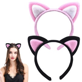VANTOBEST 2pcs Cat Ears Plush Cloth Headband Headwear Head Wrap Hairband Hair Bands Hair Hoops for Cosplay Holiday Party (Random Color)
