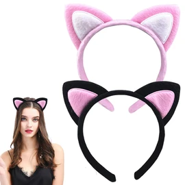 VANTOBEST 2pcs Cat Ears Plush Cloth Headband Headwear Head Wrap Hairband Hair Bands Hair Hoops for Cosplay Holiday Party (Random Color)