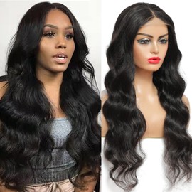 Lace Front Wigs Human Hair Pre Plucked Body Wave Wig Glueless 4x4 Closure Wigs for Black Women Human Hair lace closure human hair wig with Baby Hair Natural Black Color(30inch)