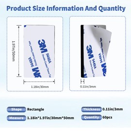 Monsensiy 60pcs 3mm Double Sided Adhesive Pads, Strong Double Sided Tape Heavy Duty,Black Self-Adhesive Foam Rectangular Wall Sticky for Hanging, Office,Home,DIY Projects