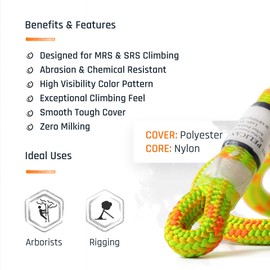 Pelican Rope Arborist Rope 11.8mm x 120Ft, USA Made High-Strength 24-Strands Static Climbing Rope - 5,400 lb Strength for Tree Climbing, Pulling, Outdoors & Swing - Red, Tight Spliced Eye