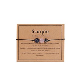 12Constellation Natural Stone Bead Chakra Bracelet Women Men Adjustable Braide String Rope Zodiac Crystal Cord Gemstone Bracelet Yoga Meditation Jewelry Gift-S Scorpio-1