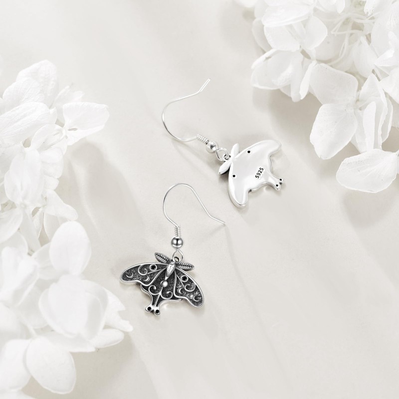 Moth Earrings Sterling Silver Luna Moth Drop Earring for Women