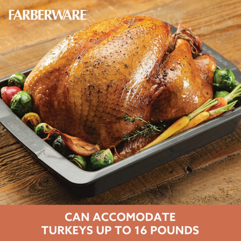Farberware Bakeware Nonstick Roasting Pan/Roaster with U-Rack, 14.75 Inch x