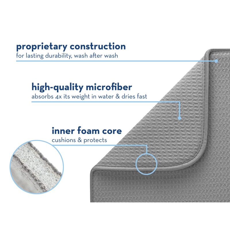 S&T INC. Absorbent, Reversible Microfiber Dish Drying Mat for Kitchen,