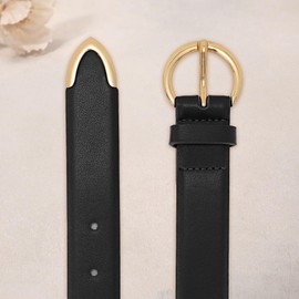 XZQTIVE Women’s Leather Belts for Jeans Pants Dresses Fashion Ladies Black Belt with Gold Buckle