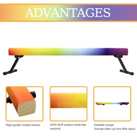 GBVUGY Adjustable&Foldable Gymnastics Balance Beam,6FT/8ft High-Low Level Floor Gymnastic Beam,No Tool Require, Gym Equipment for for Kids Children Girls Home Training (Rainbow, 6FT)