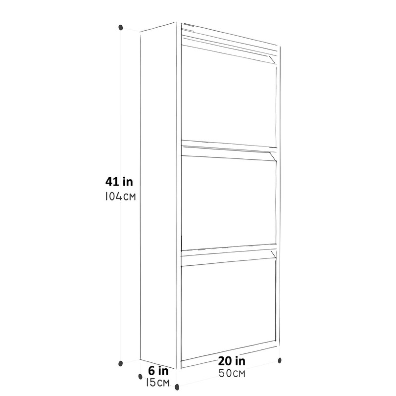 KASER Shoe Storage Cabinet - Wood & Metal 3 Drawer