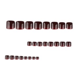 Uñas postizas cortas color burdeos para los pies, cuadradas, para mujer, con gel suave, adhesivas para uñas postizas, con kit de ajuste perfecto, cobe