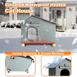 YUEPET Heated Outdoor Cat House for Winter, Elevated Weatherproof Cat House with Thermostatic Heating Pad for Outside, Warm Feral Cat Shelters for Outdoor Several Cats Stray Cats